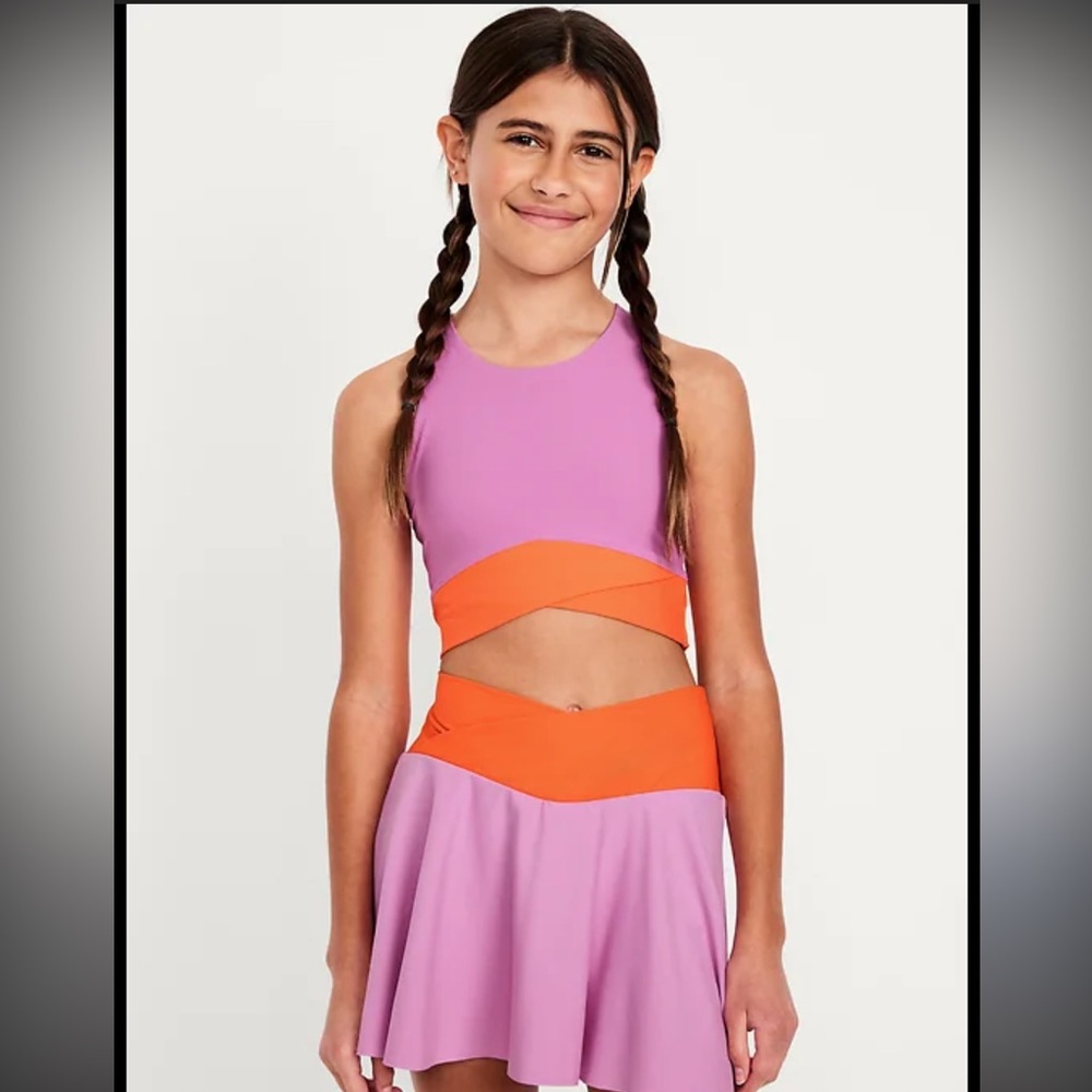 Powersoft crossover longline color block sports bra for girls
